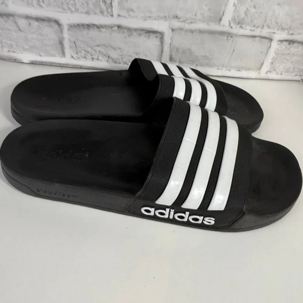 Adidas Three Stripe Slide Black White Size 13